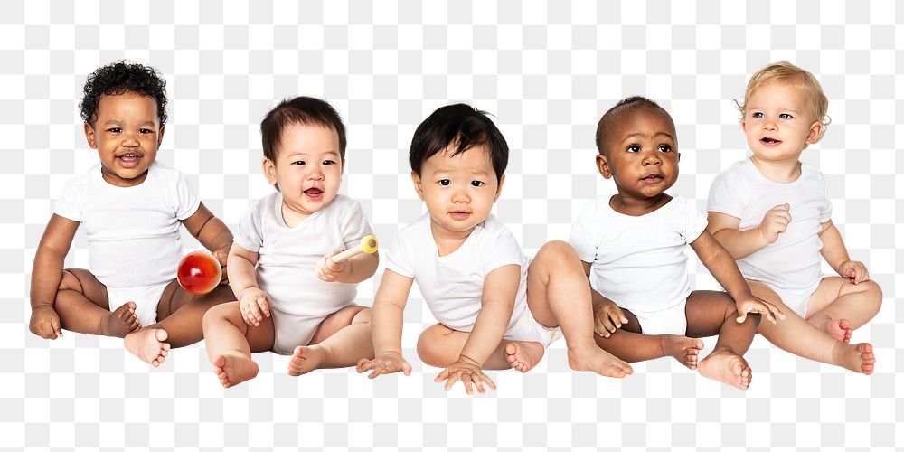 Diverse infants png sticker, transparent background