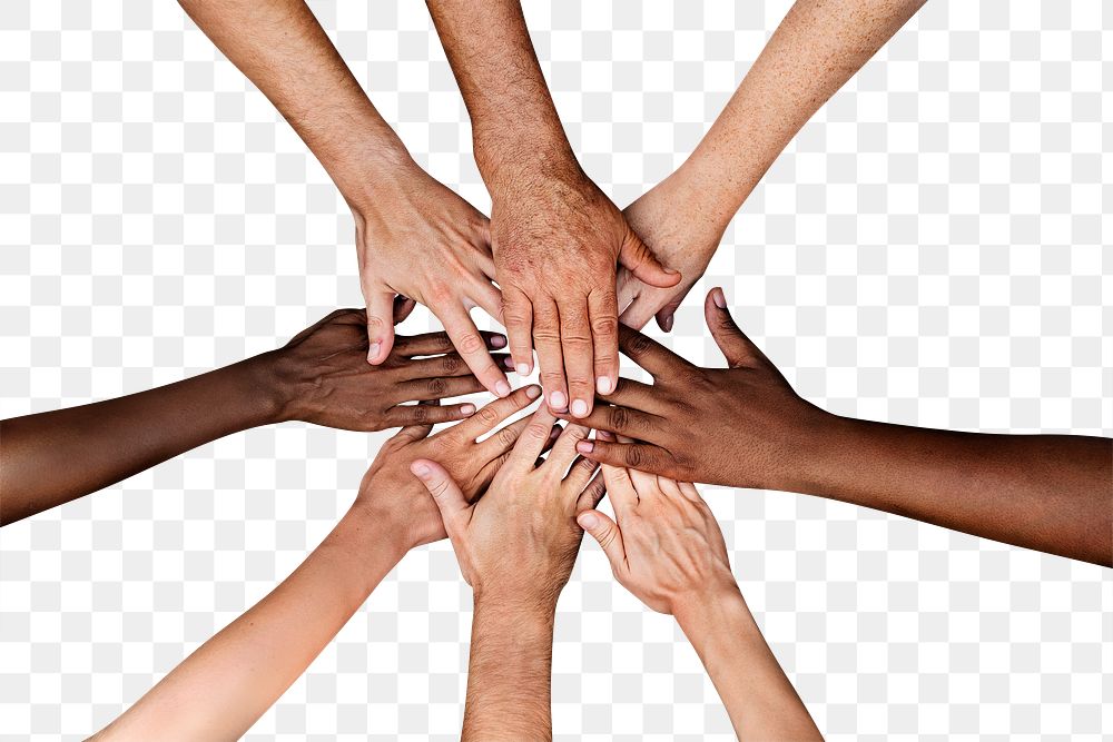 Joined hands png cut out, diverse people teamwork on transparent background