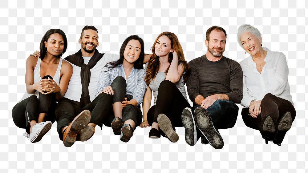 Png diverse people sitting cut out,  transparent background