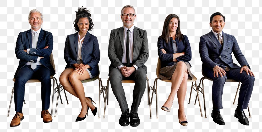 Business people png cut out, candidates waiting for job interview, transparent background