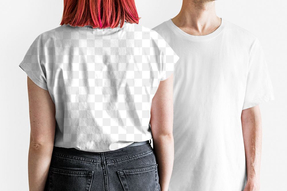 Couple's white tee mockup png casual apparel 