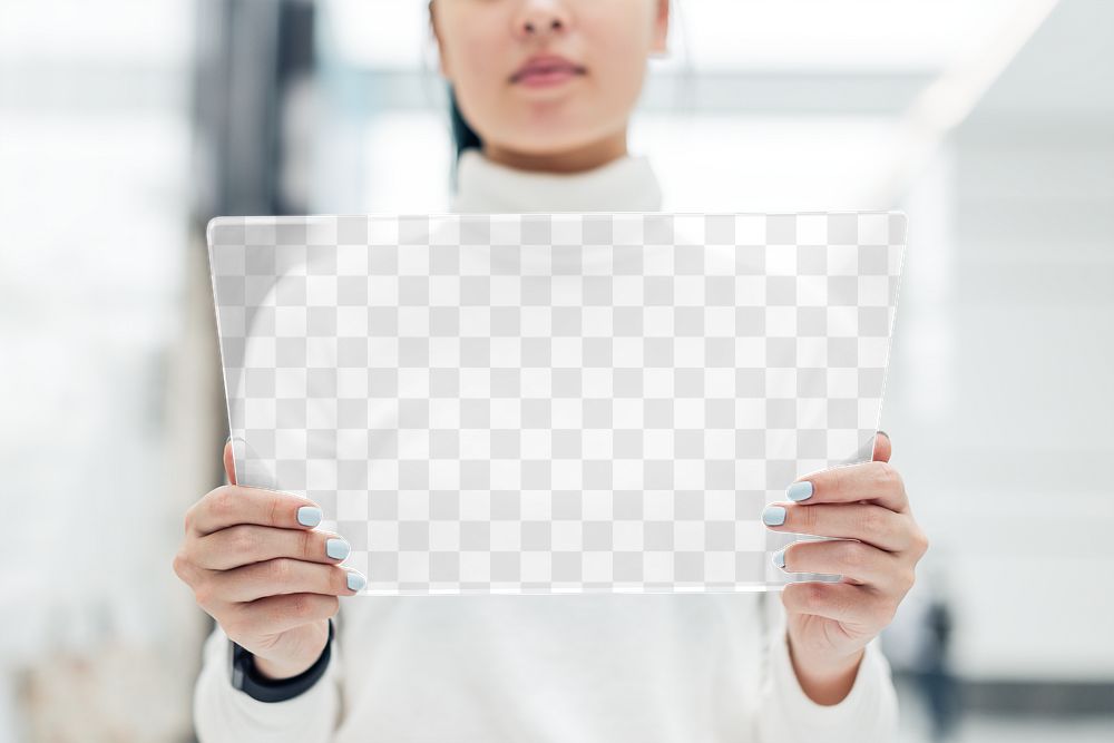 Transparent digital screen mockup png at a clinical research center