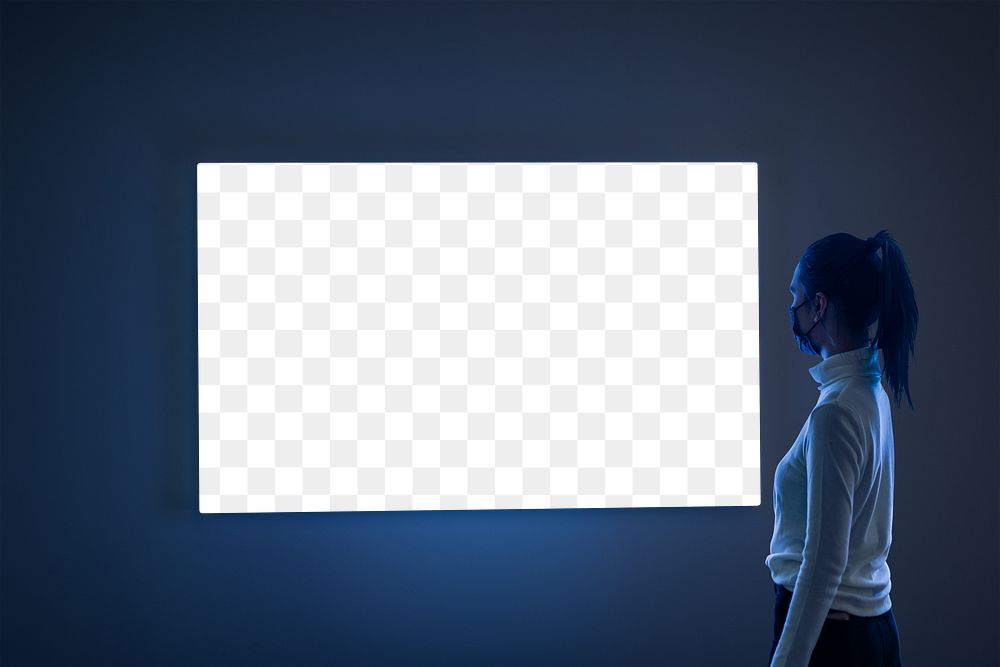 Transparent shining screen mockup png in an exhibition