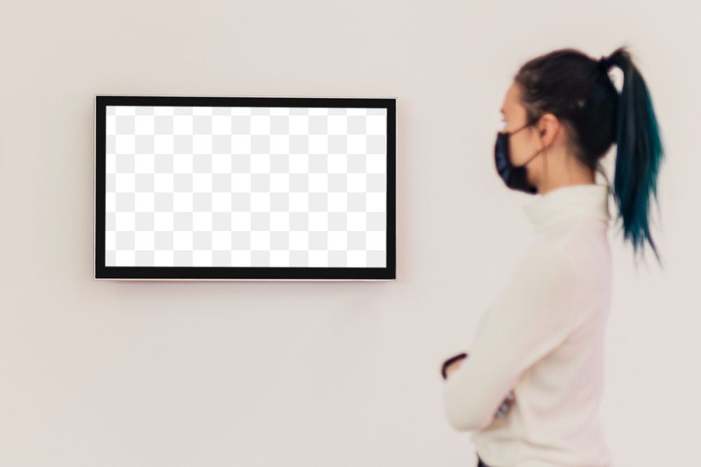 Transparent screen mockup png on gallery wall