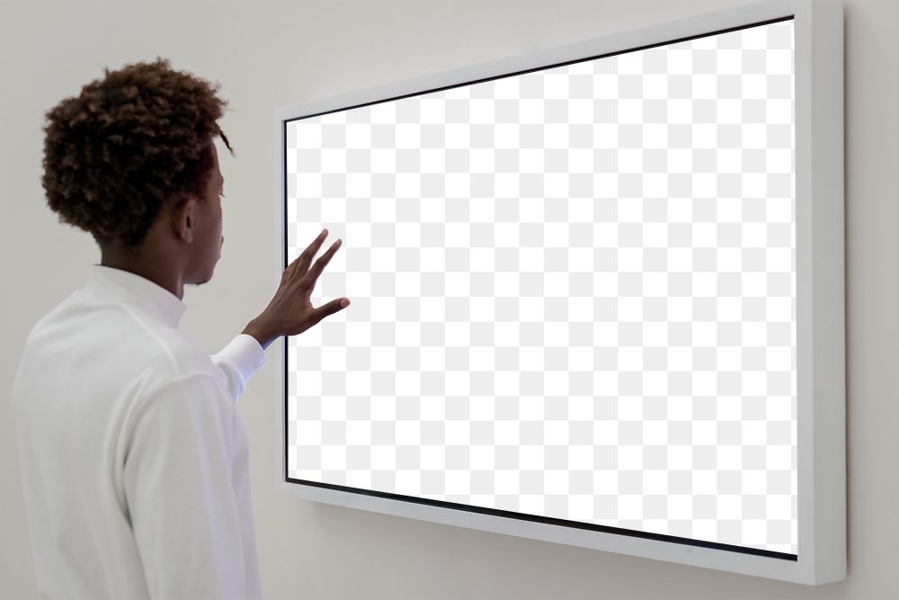 Transparent screen mockup png at a futuristic university