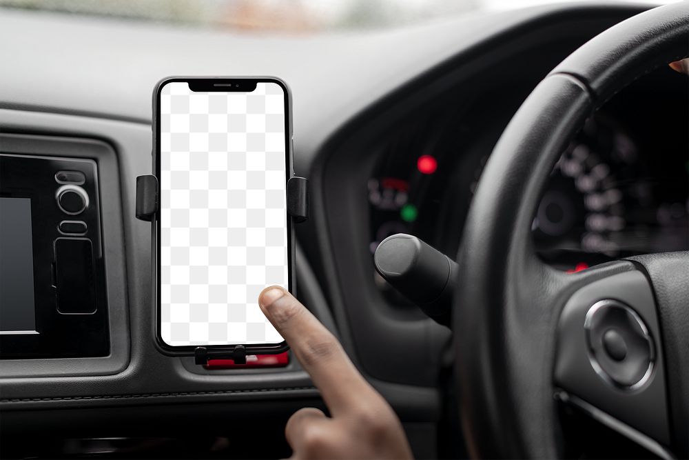 Download Transparent phone screen mockup png in a smart car