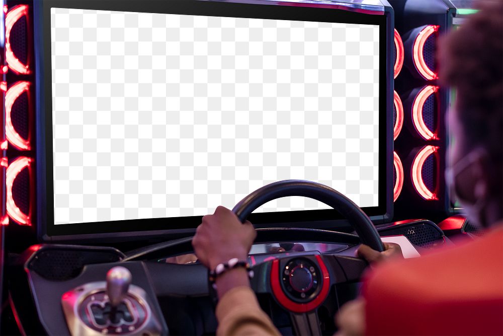 Transparent screen mockup png car racing arcade game