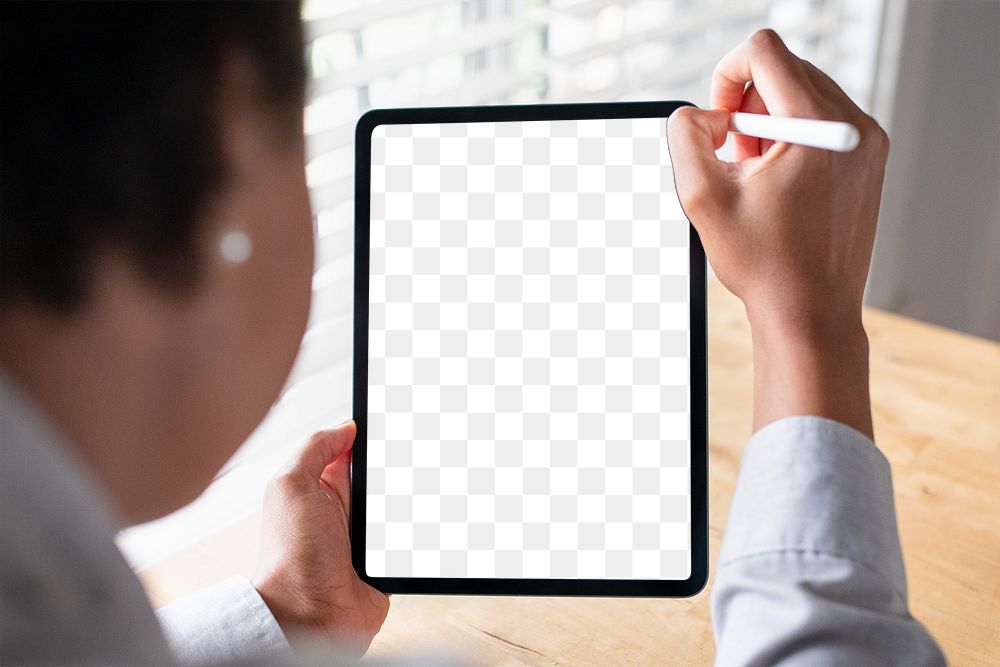 Woman working on a digital tablet mockup in the new normal