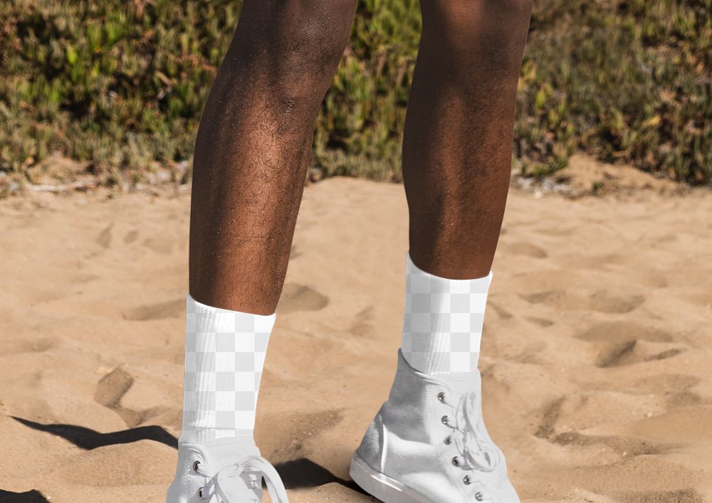 Png ankle socks transparent mockup men&rsquo;s fashion beach shoot