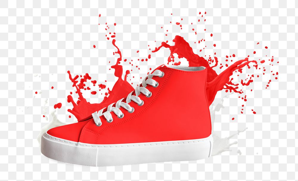 Red high top sneaker with colors splash