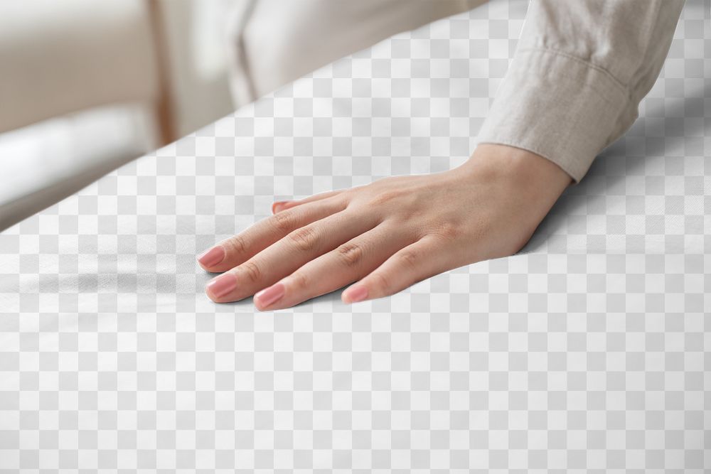 Duvet cover mockup png on a bed
