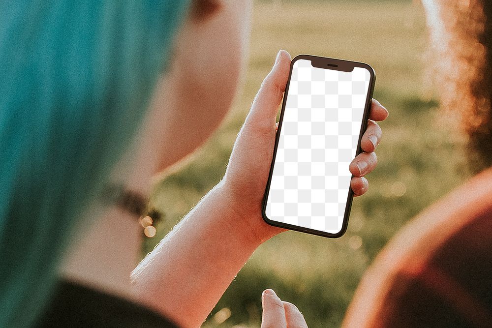 Phone screen png mockup in a woman's hand