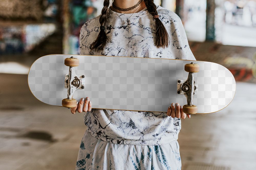 Skateboard mockup png transparent, customizable sport product