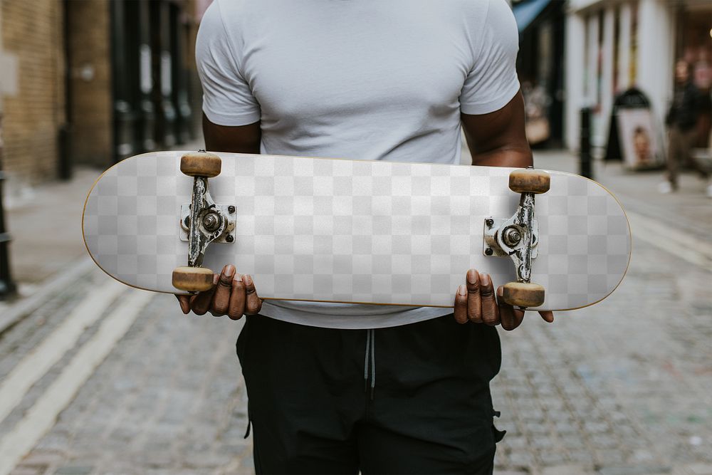 Skateboard png mockup transparent, customizable sport product