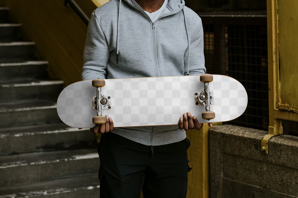 Skateboard mockup png transparent, customizable sport product