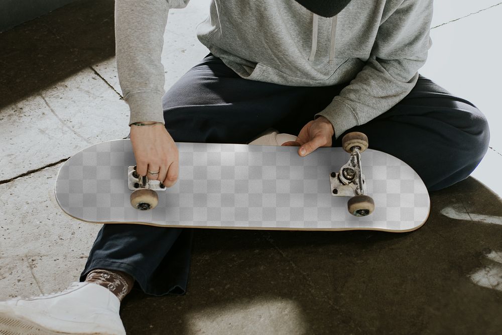 PNG skateboard mockup, customizable sport product