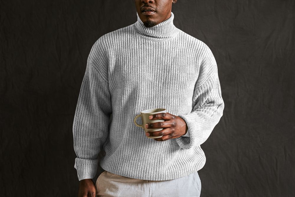 PNG turtleneck sweater mockup transparent, men's autumn apparel fashion design