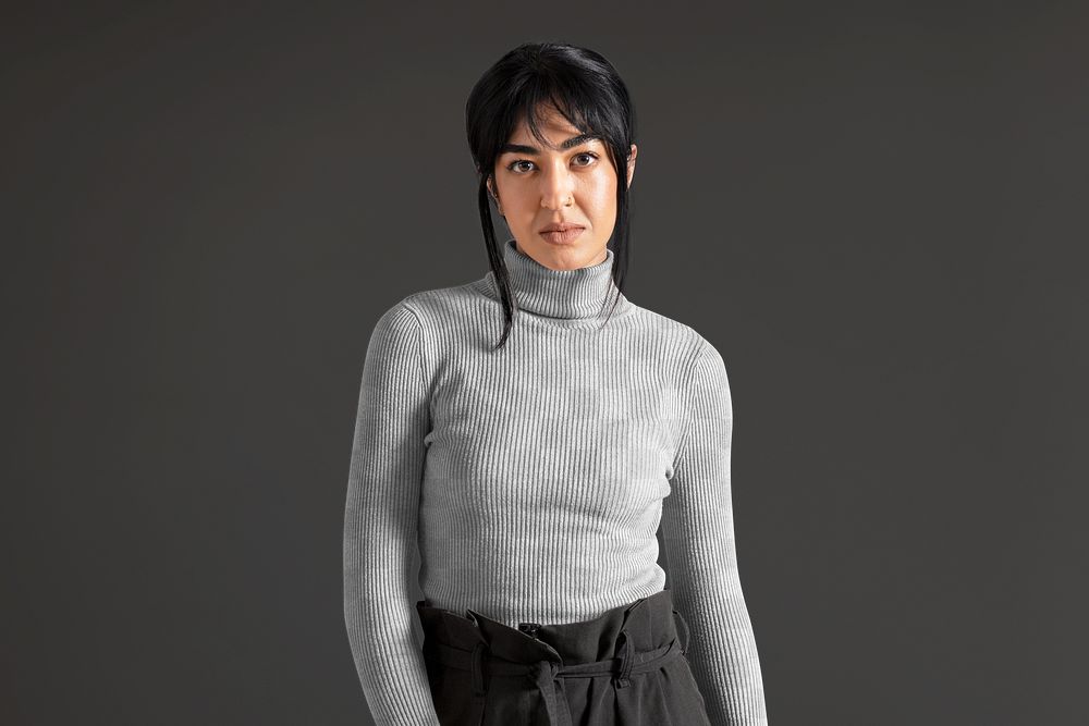 Turtleneck sweater png mockup transparent, women's autumn apparel fashion design