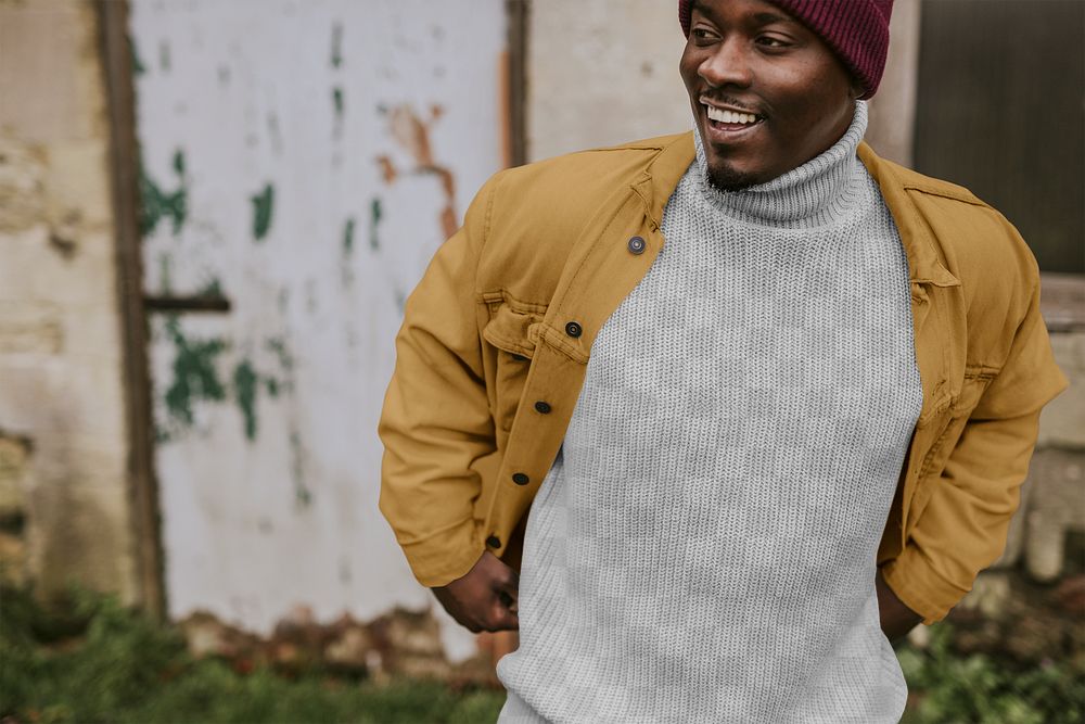 PNG men's turtleneck sweater mockup transparent,  autumn fashion design