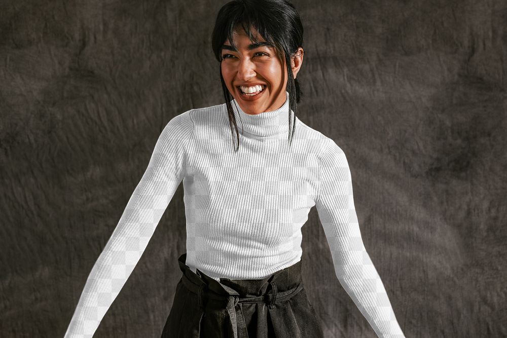PNG women's turtleneck sweater mockup transparent, autumn apparel fashion design