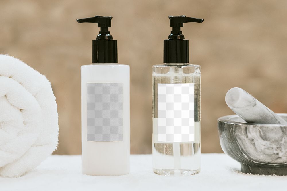 Cosmetics bottle png mockup, spa design on transparent design