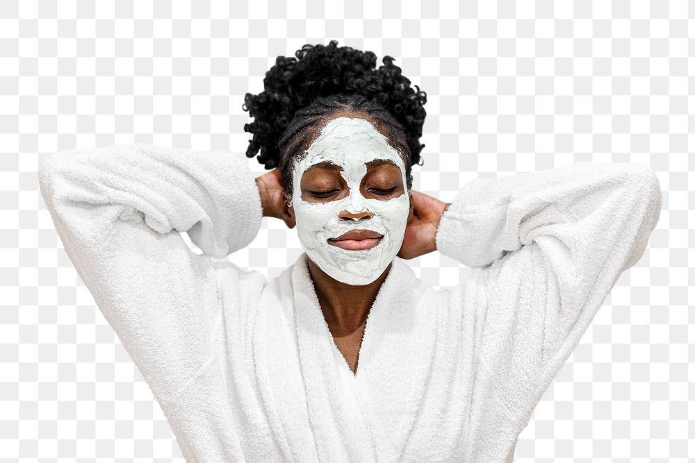 Png facial mask woman sticker, self-care design, transparent background
