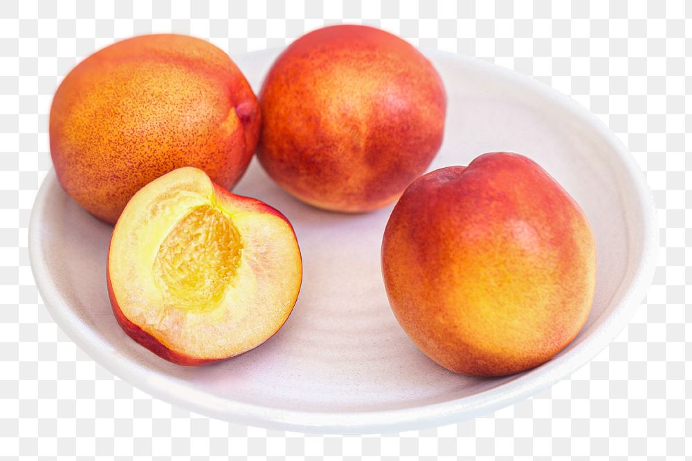Sliced peach png clipart, fruit plate on transparent background