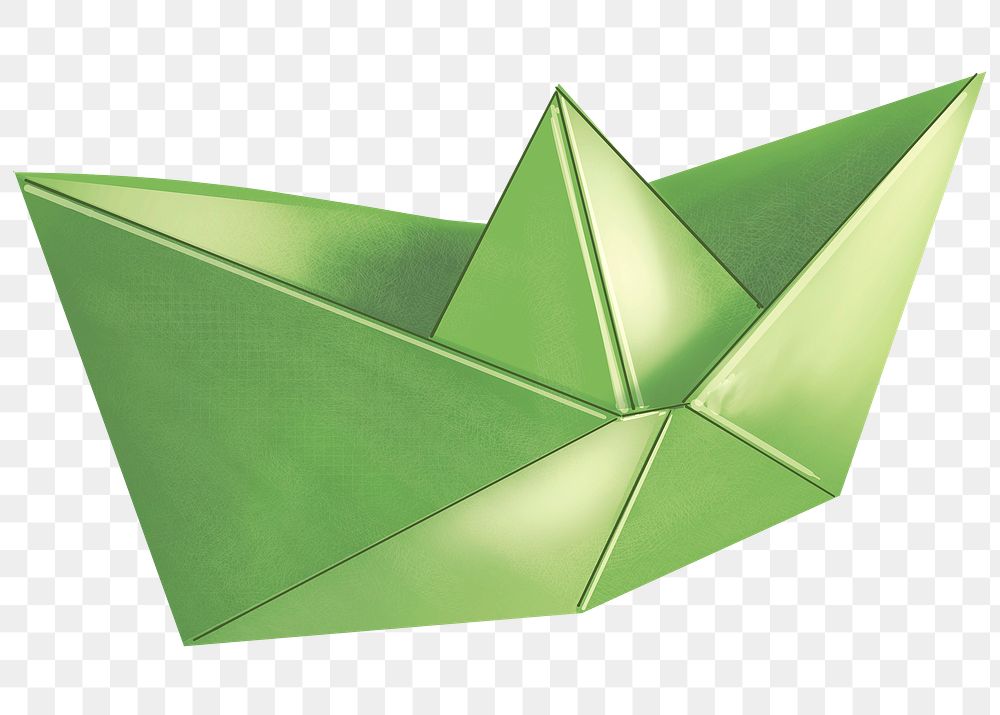 Boat origami png sticker, green design on transparent background