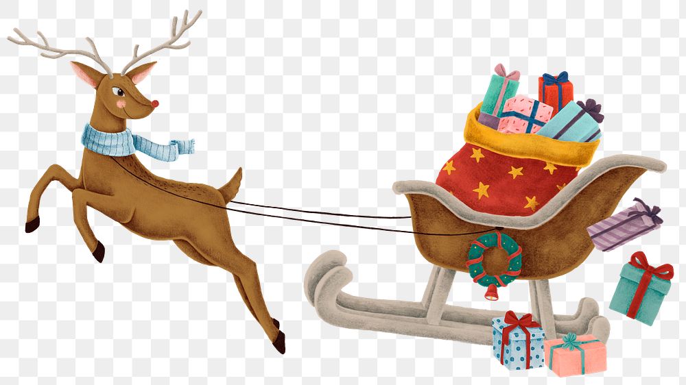 Christmas season reindeer sleigh png sticker hand drawn
