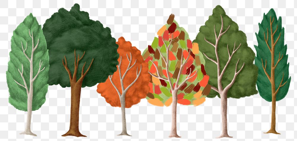 Spring trees png sticker hand drawn 