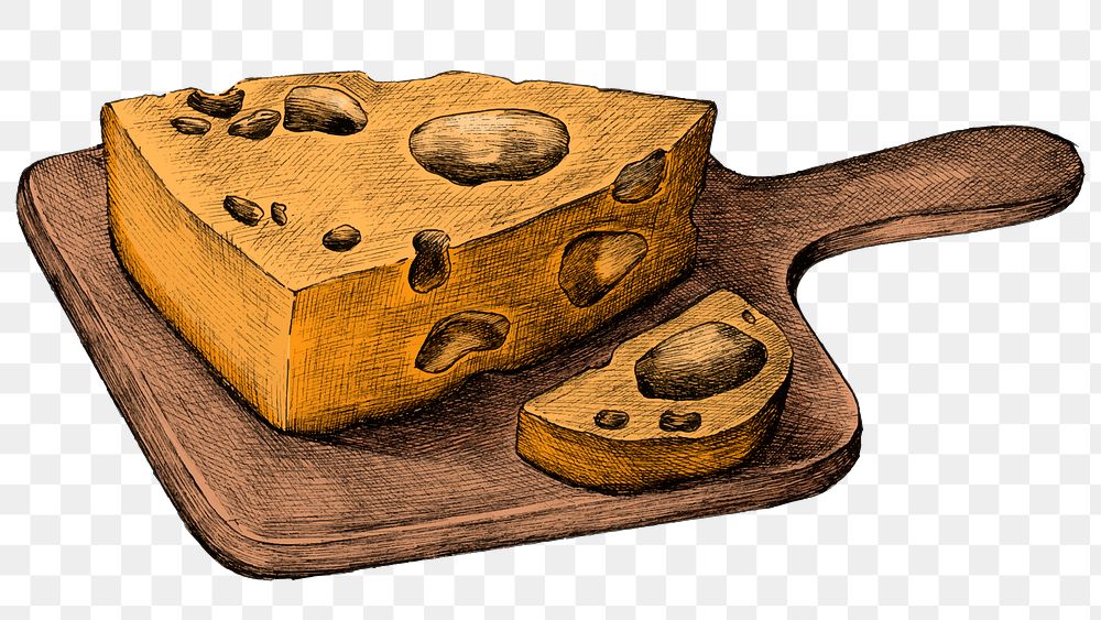 Colorful cheese transparent png on a wooden board