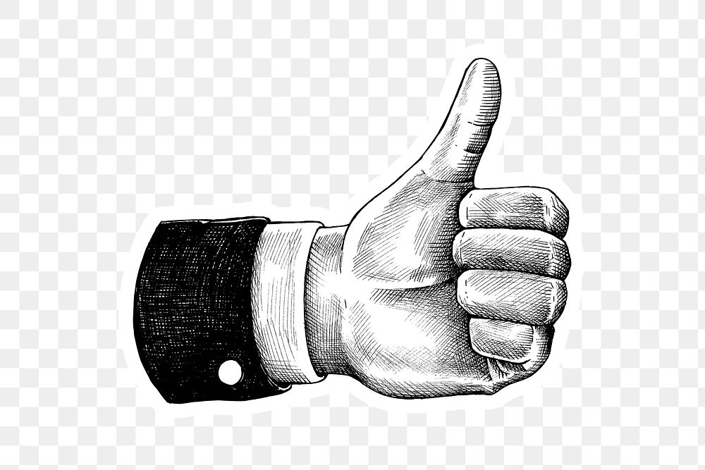 Hand drawn thumbs up hand sticker design element