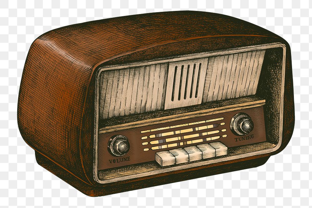 Hand drawn retro wooden radio design element