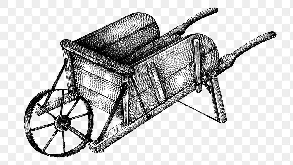 Hand drawn retro wooden cart | Premium PNG Sticker - rawpixel