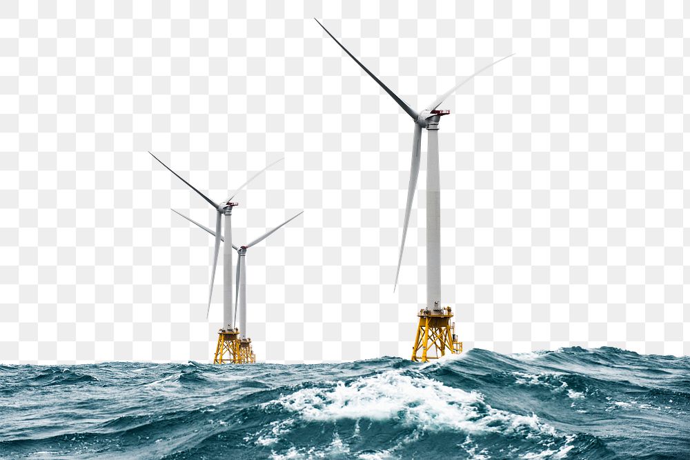 Png ocean wind farm, transparent background, sustainable environment