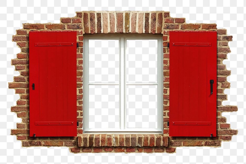 Opened casement png window clipart, red architecture design