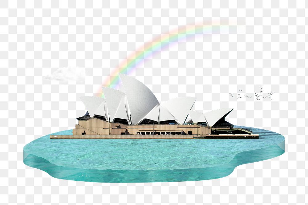 Sydney Opera House png clipart, aesthetic remixed media, transparent background