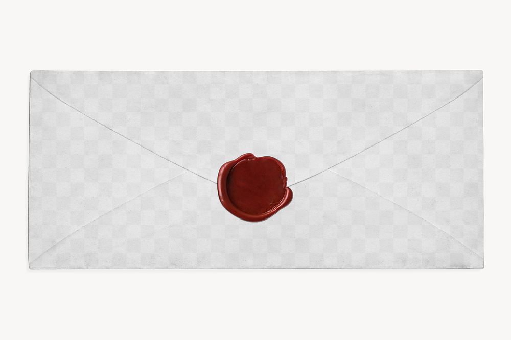 PNG vintage envelope mockup, collage element with red wax seal