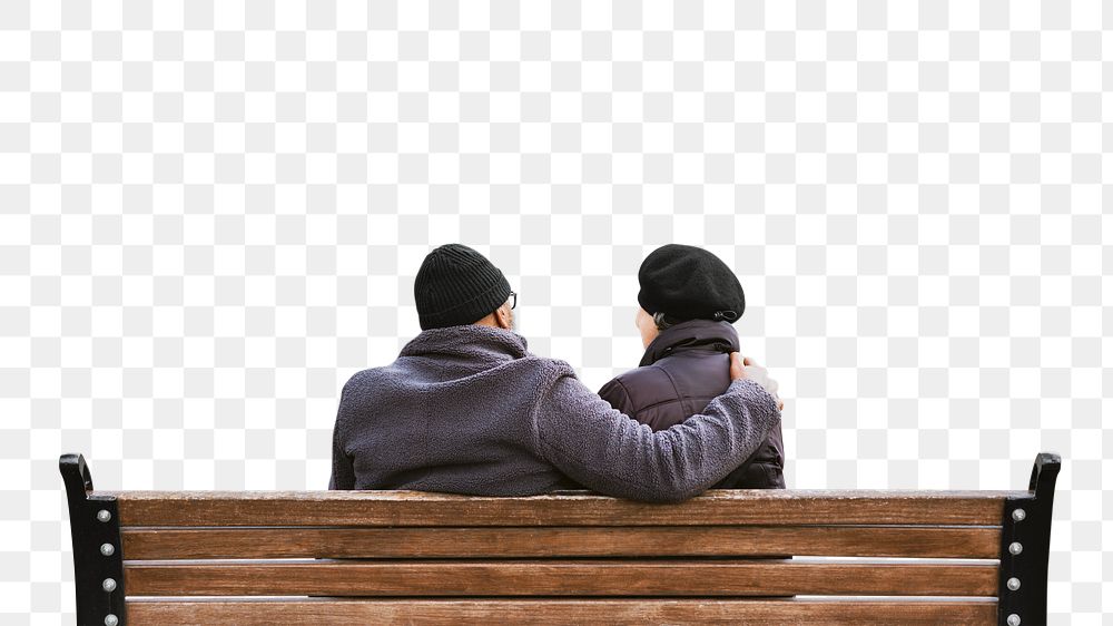 Png couple on bench border, transparent background