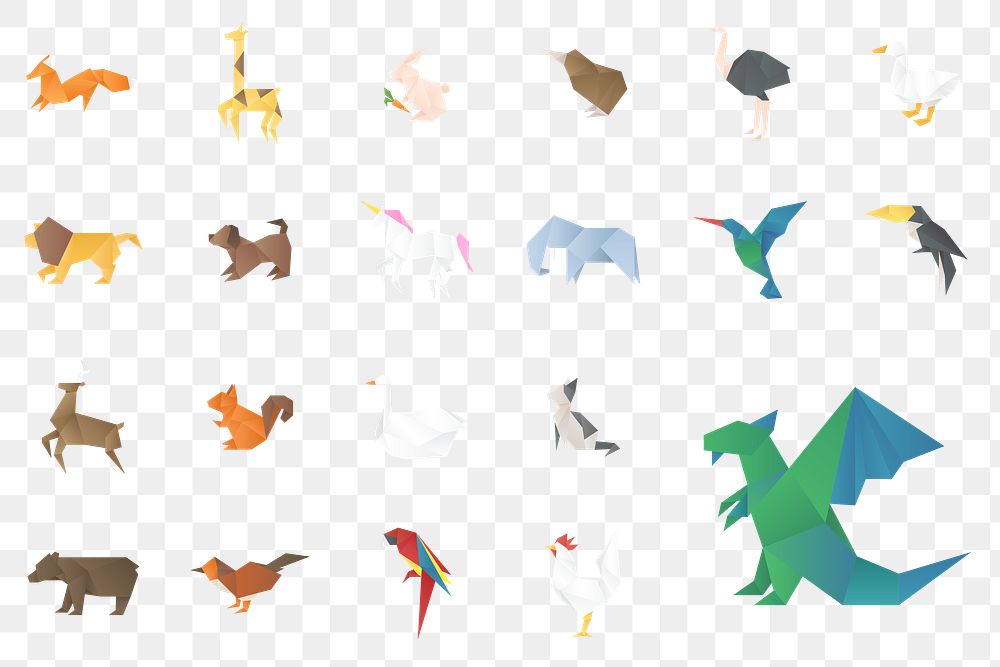 Cute animals craft png geometric cut out set