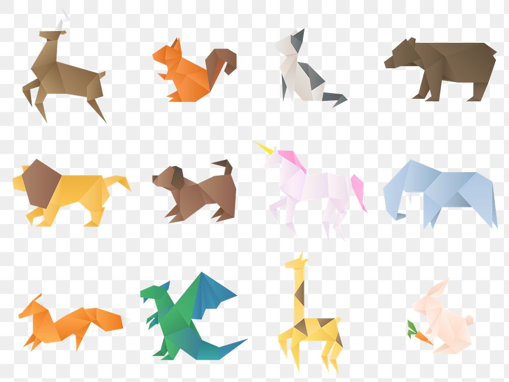 Colorful animals origami png paper craft collection