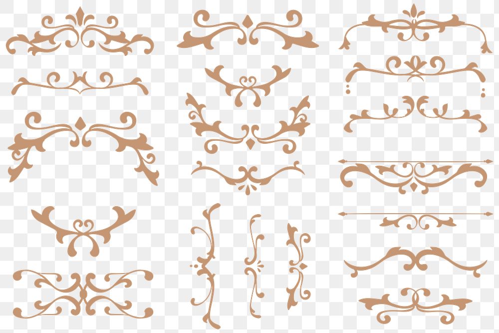 Luxurious ornaments bronze png flourish frame collection