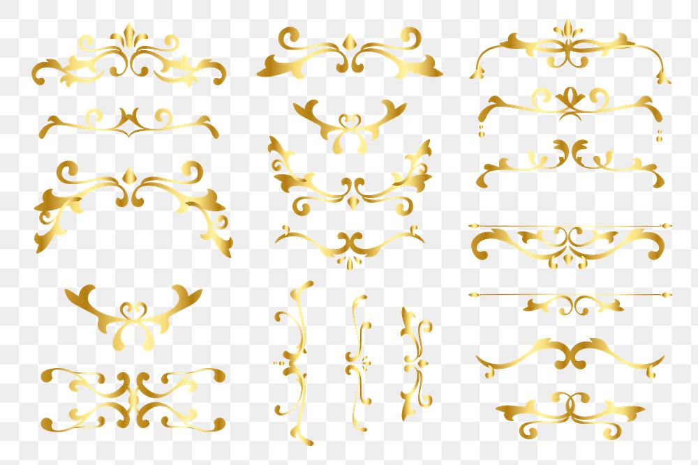 Luxurious ornaments gold png flourish frame collection