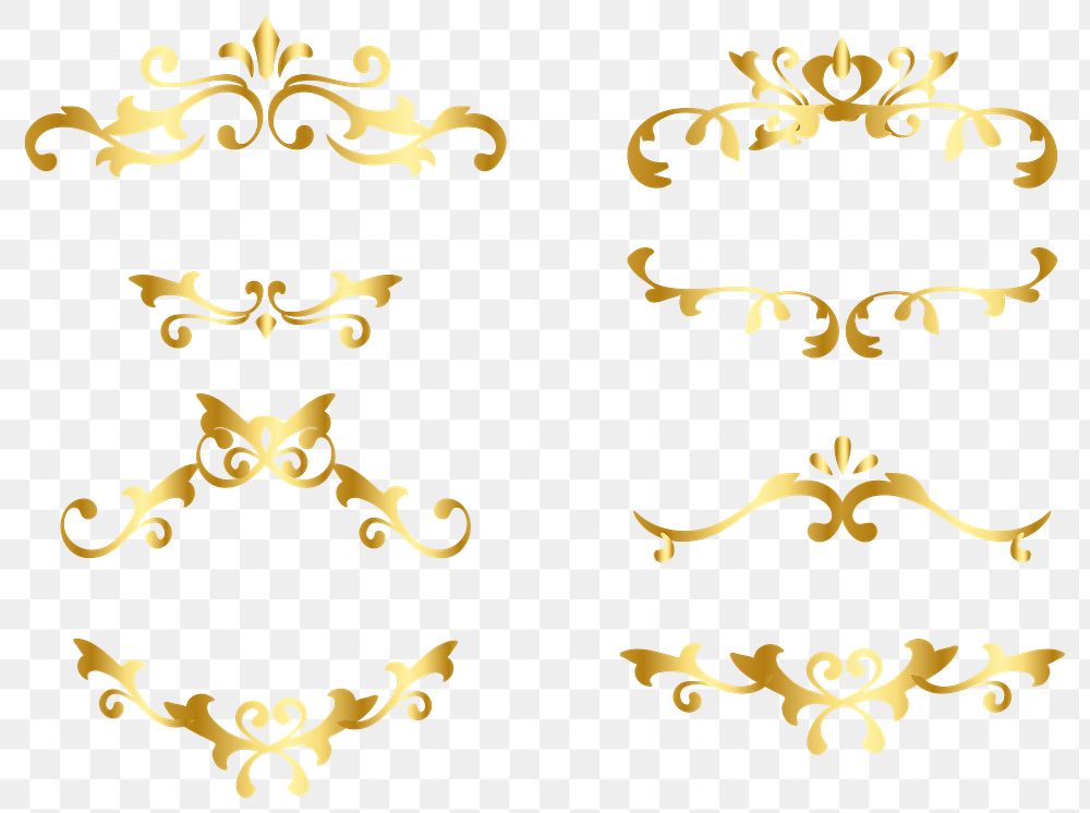 Elegant gold ornamental frame png sticker set
