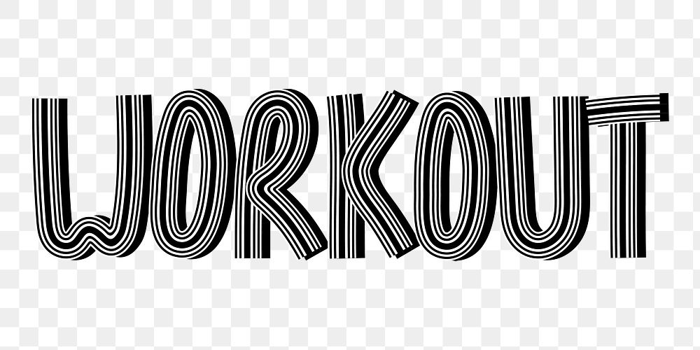 Hand drawn workout png lettering concentric font typography retro