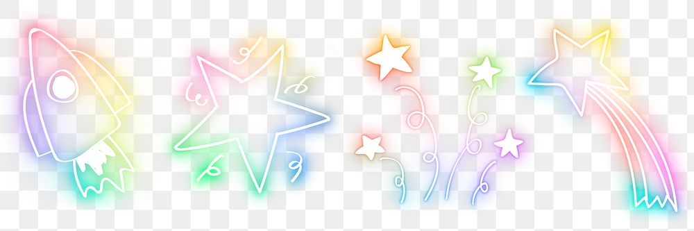 Png rainbow doodle glow neon icon element set