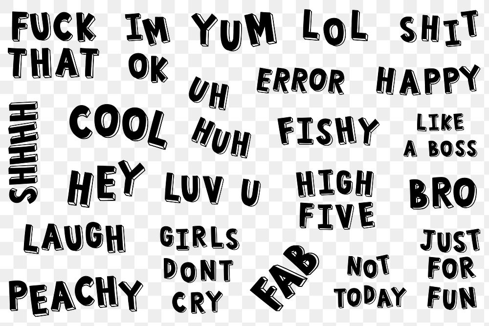 Trendy cool words png comic typography