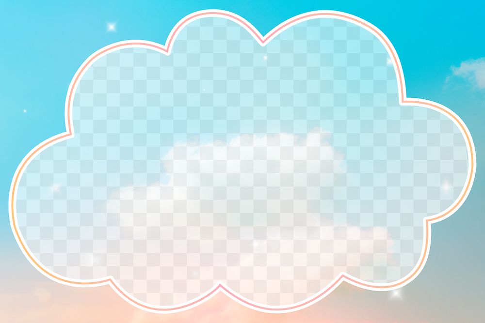 Cloud shape png frame on pastel pink blue gradient sky