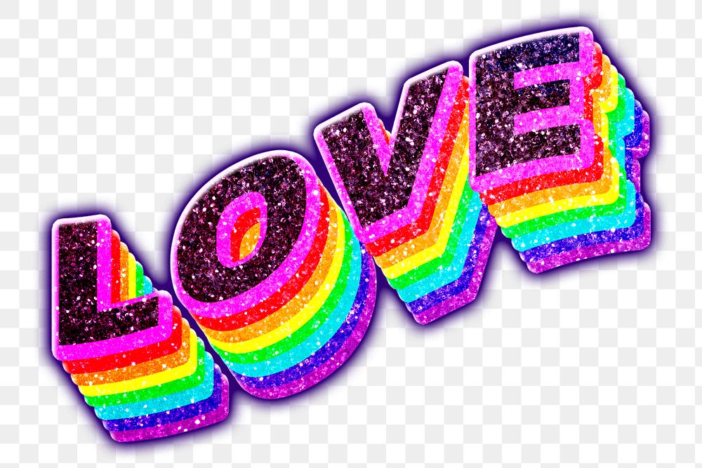 Love png word rainbow typography