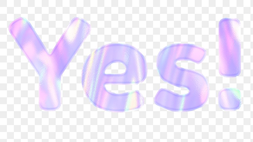 Yes! text png holographic purple word sticker